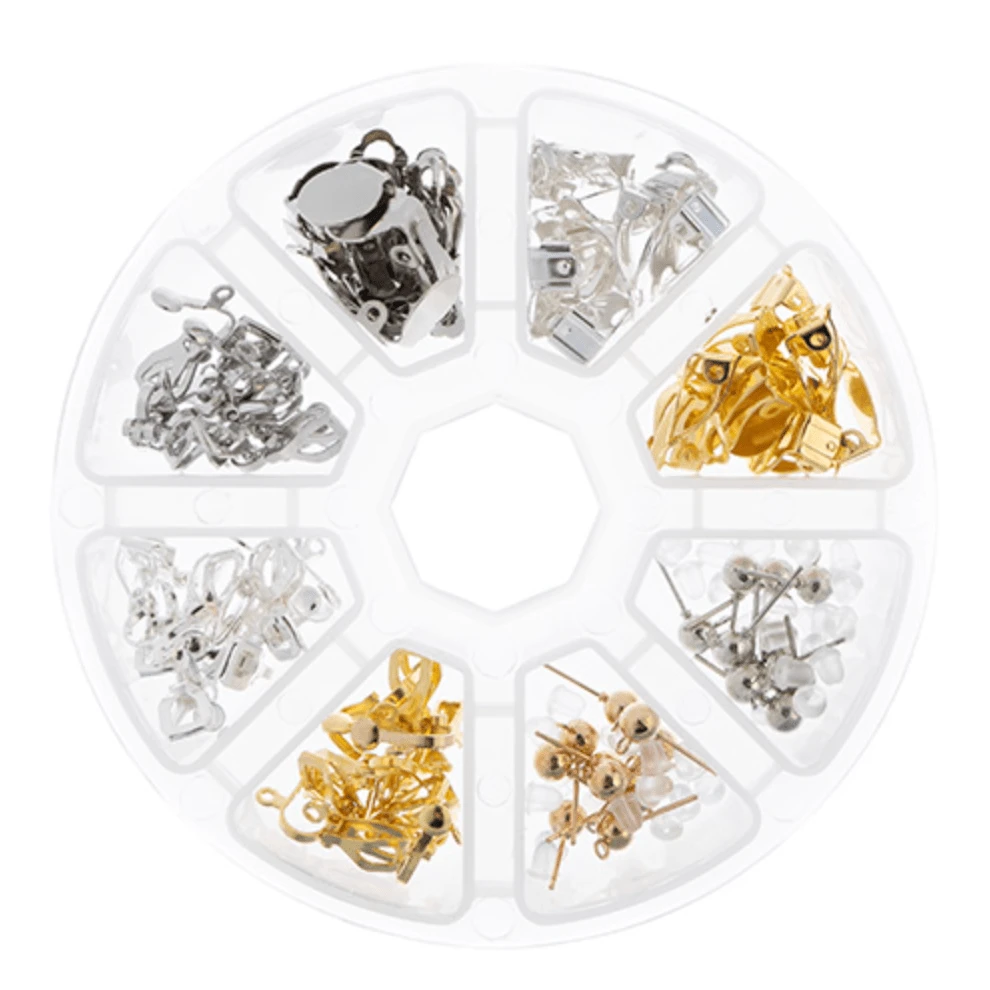 Assortment Round 8 Slots Earring Finding (Studs-Clip Ons) Mix 80pcs, New Beader Basics Basics