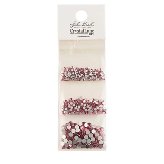 Crystal Lane DIY Flat Back Rhinestones Combo Light Rose ss3-432pcs, ss6-216pcs, ss12-144pcs Glass Gems