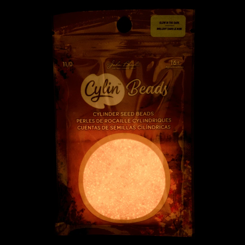 Cylin Bead 11/0 25g Bag Glow in Dark - Neon Pink (Glow Orange) Cylin Bead 11/0