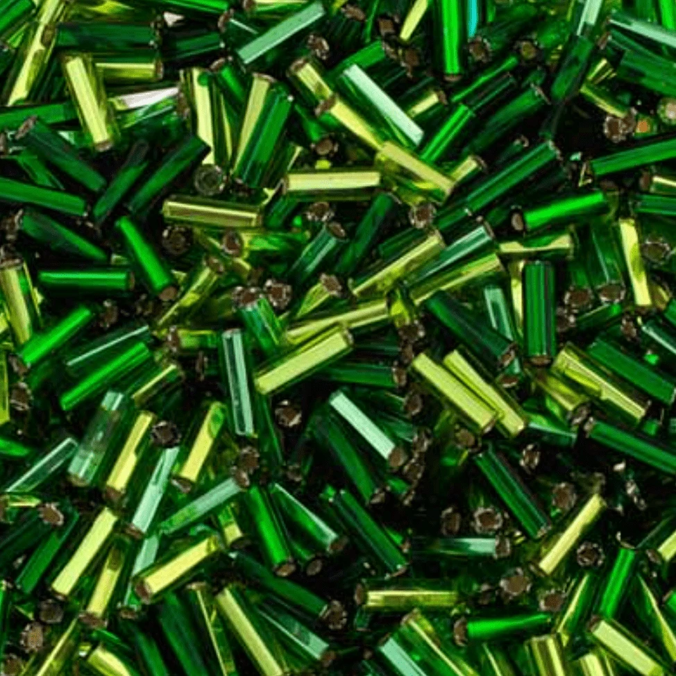 Czech Bugles Twisted #3 Silver Lined Mix Green (20g) Bugles Beads