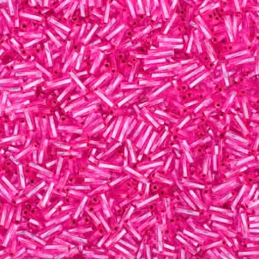 Czech Twisted Bugles #3 - Silver Line Rose Pink Dyed, #3 20g Bugles Beads