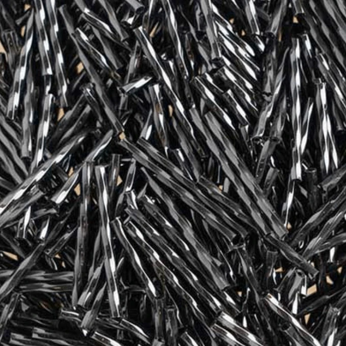 Czech Twisted Bugles 30mm - Long Opaque BLACK, 20g Bugles Beads