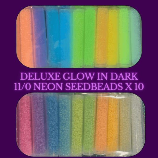 DELUXE NEON GLOW IN DARK SET, 11/0 Seedbeads in 10g x 10 colours, BLACK FRIDAY PROMO Promotions