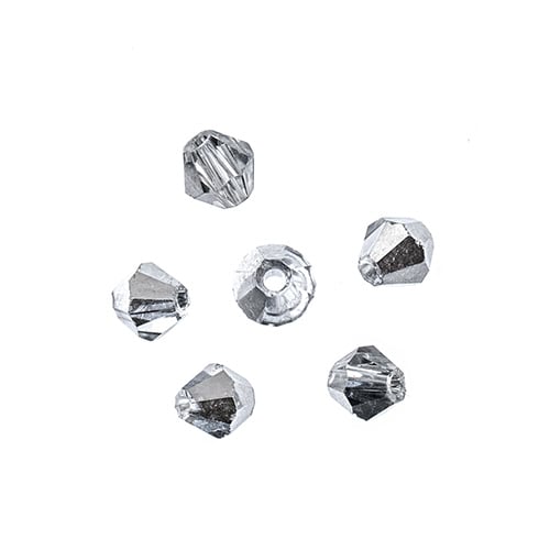 4mm Crystal Lane Bicone, Transparent Half Silver Iris Crystal Lane