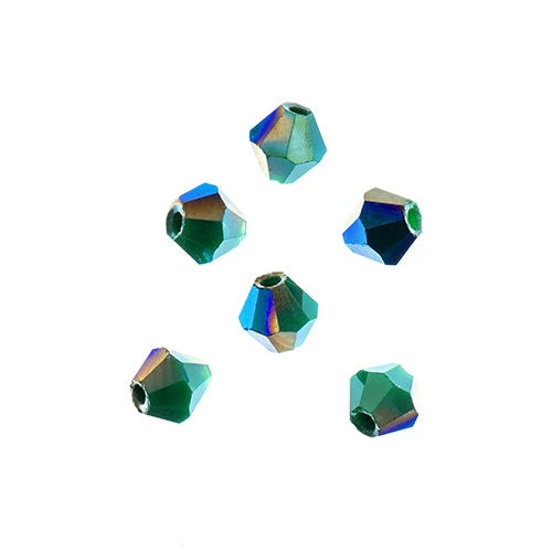 4mm Opaque Dark Green with Half Blue Iris, Crystal Lane Bicone (96pc) 2 x 7-inch Strand Crystal Lane