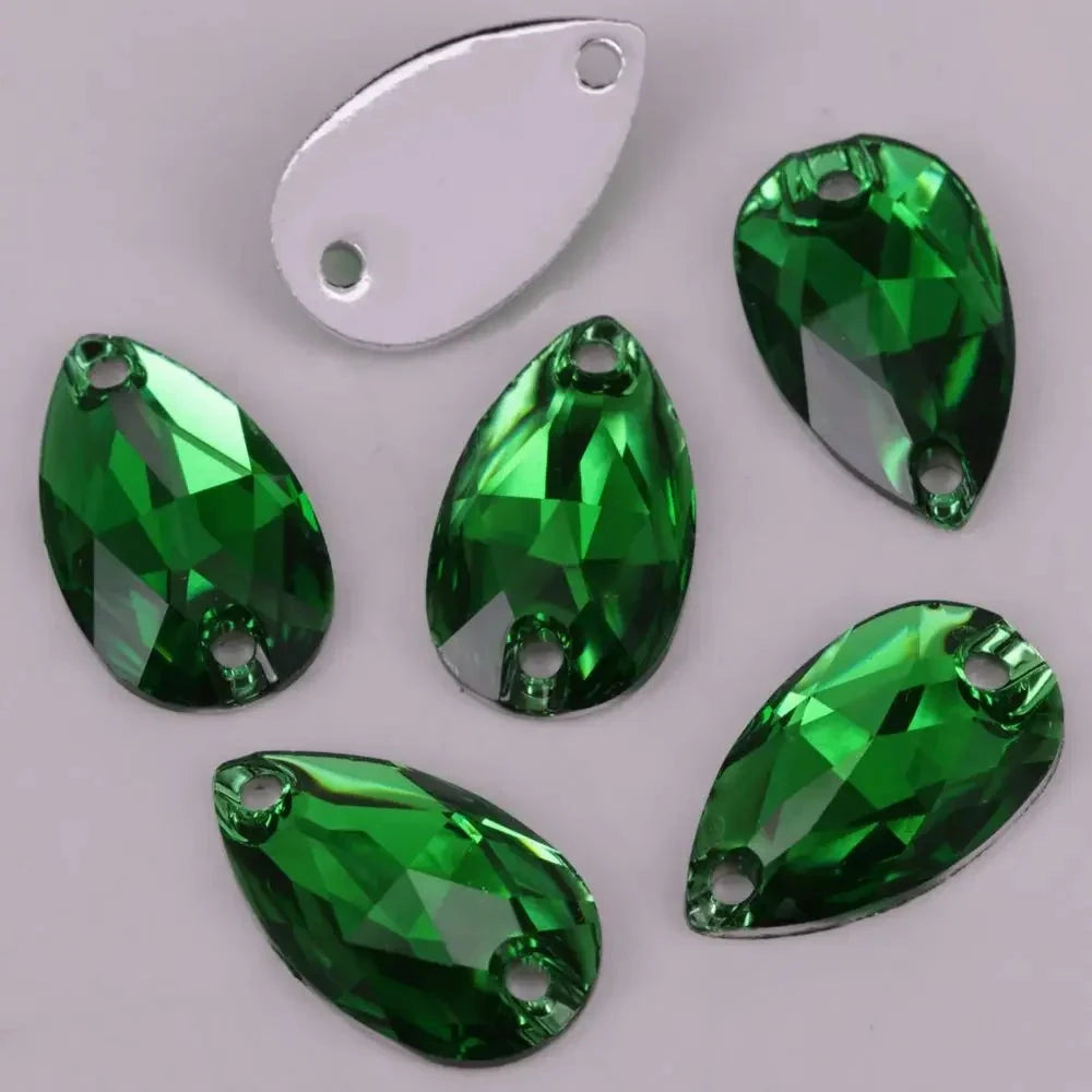 17*28mm Dark Green Multi-Coloured Large Teardrop, Sew On, Resin Gem, (Sold in Pair) Resin Gems