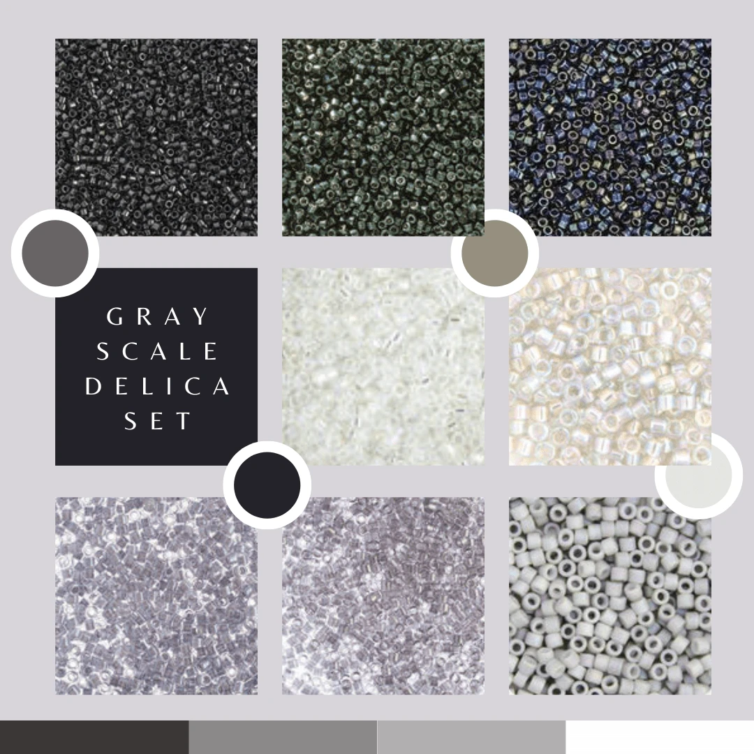 "Grey Scale" 8 Delica Miyuki Beads Set, Promotions Miyuki Delica Beads