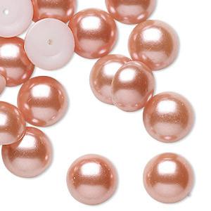 14mm Ivory Peach Pearl Button Round Acrylic Pearl Gems Glue on Pearl Gems (Sold in Pair) Resin Gems