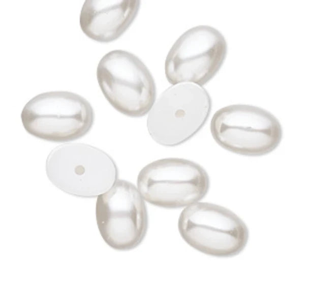 10*14mm Champagne White Pearl Oval Acrylic Pearl Gems Glue on Pearl Gems (Sold in Pair) Resin Gems