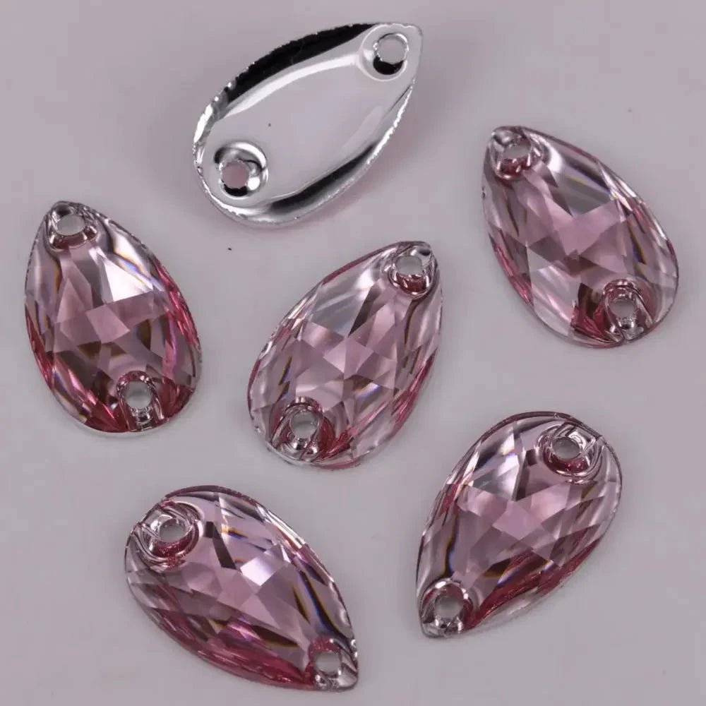 17*28mm Pink Multi-Coloured Large Teardrop, Sew On, Resin Gem, (Sold in Pair) Resin Gems