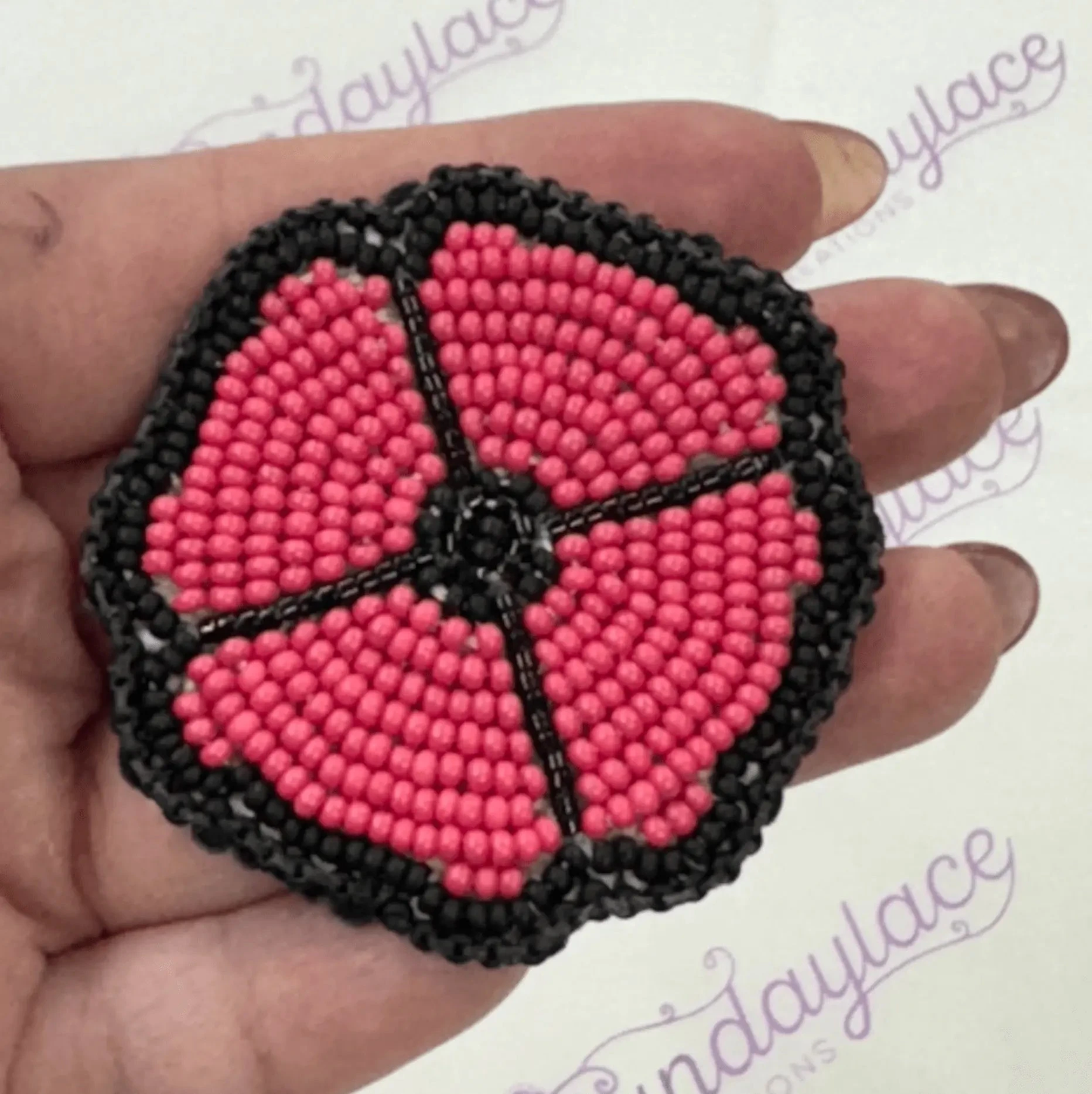 Matte Red/Black Beaded Poppy Beadwork Pin - *Heavenly Made Beadwork* Beadwork by Sundaylace Creations