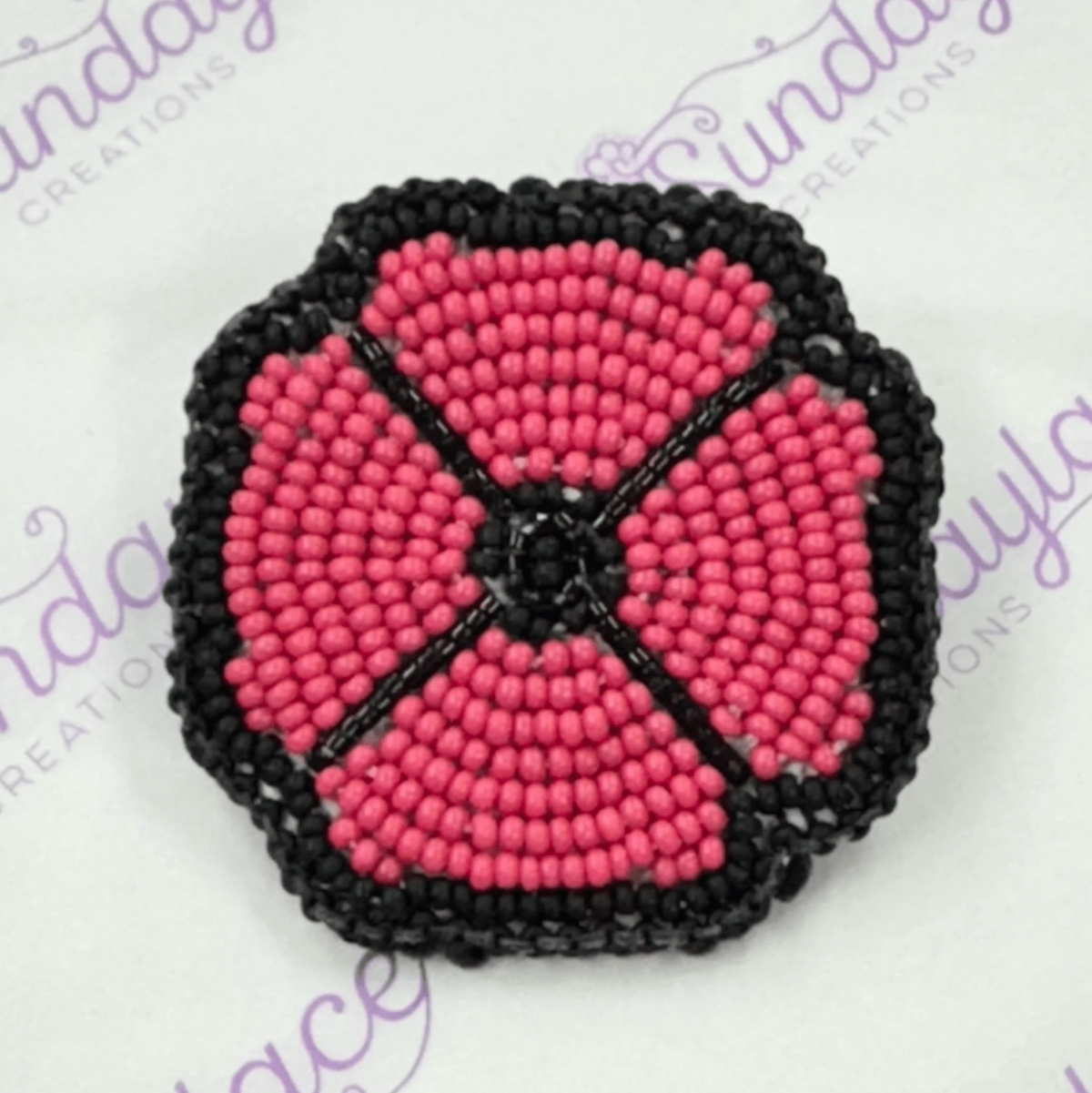 Matte Red/Black Beaded Poppy Beadwork Pin - *Heavenly Made Beadwork* Beadwork by Sundaylace Creations