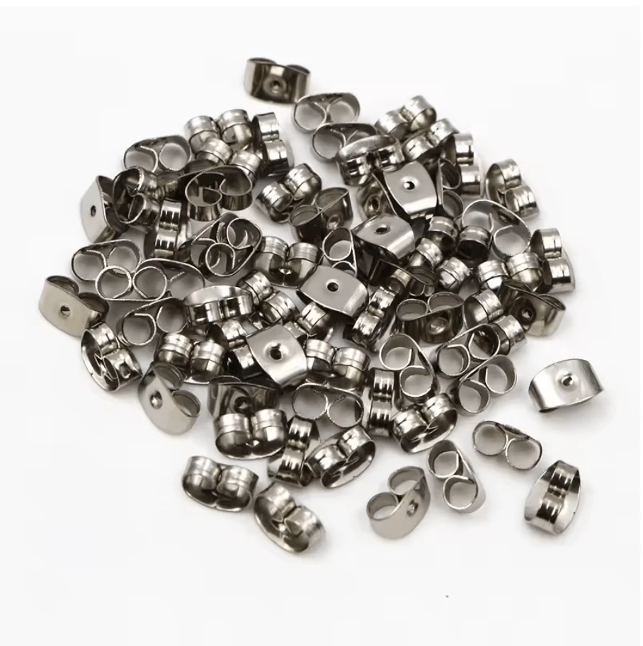 Earring Clasp (Backs of Studs) 100 pcs Nickel Free Surgical Steel Stud Earring Findings in Rhodium or Silver Colour *20 Pieces Basics