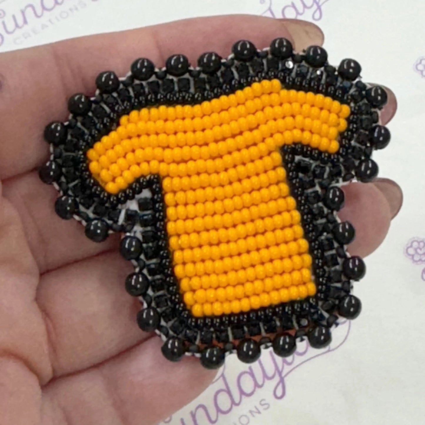 "Orange Shirt Day" #2 Light Orange/Black Beadwork Pin - *Heavenly Made Beadwork* Beadwork by Sundaylace Creations