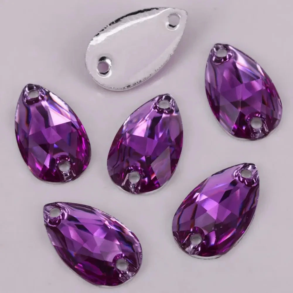 17*28mm Purple Multi-Coloured Large Teardrop, Sew On, Resin Gem, (Sold in Pair) Resin Gems