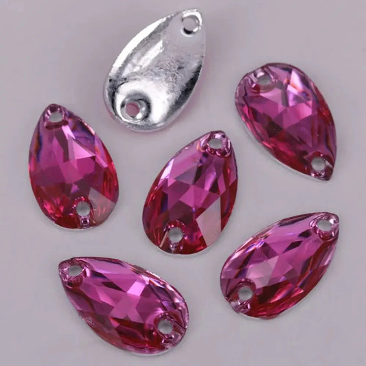 17*28mm Pink Multi-Coloured Large Teardrop, Sew On, Resin Gem, (Sold in Pair) Resin Gems