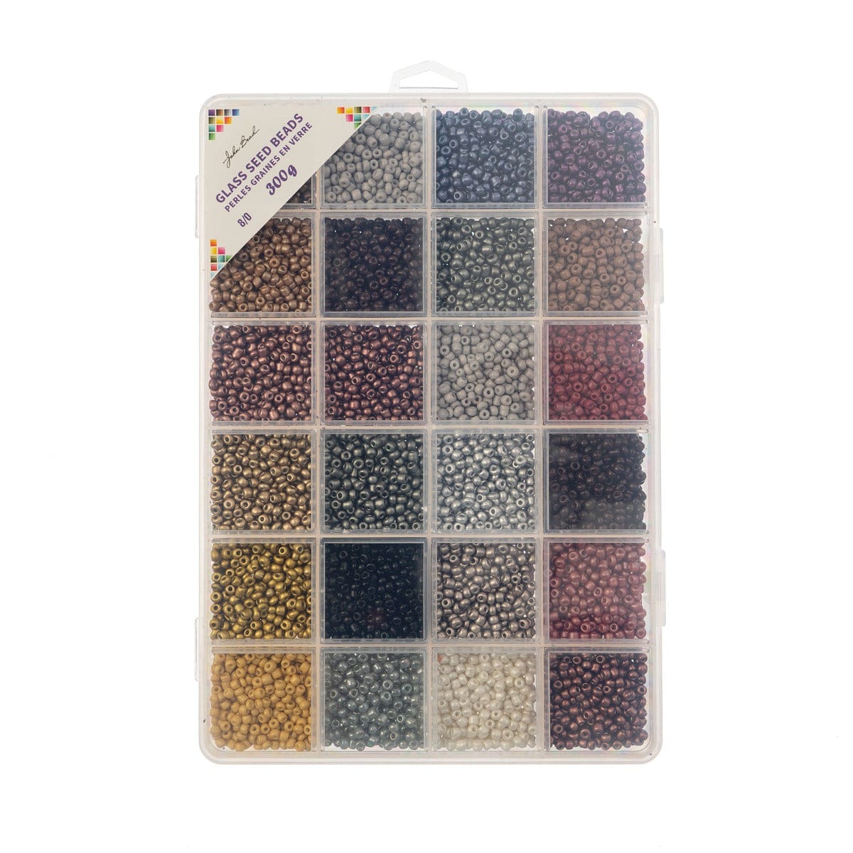 Rustic Cobblestones Bead Box - 24 Colors Glass Seed Beads 8/0 - 300g, Promotions Promotion
