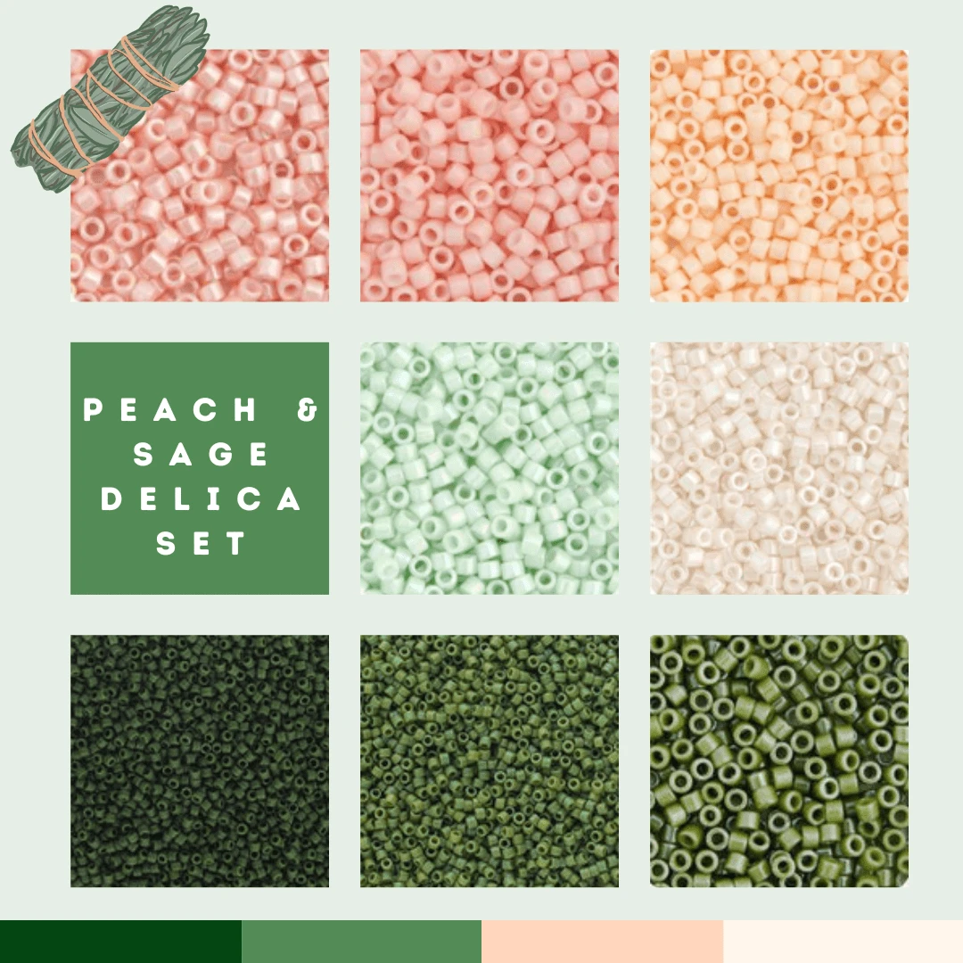 Sage & Peach Delica Set, 8 Delica Beads Set, Spring Promotions Delica Beads