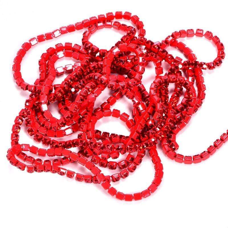 Ss12 Red Stone, on Red Coloured Metal Rhinestone Chain (Sold in 36") SS6 Metal Rhinestone Chain