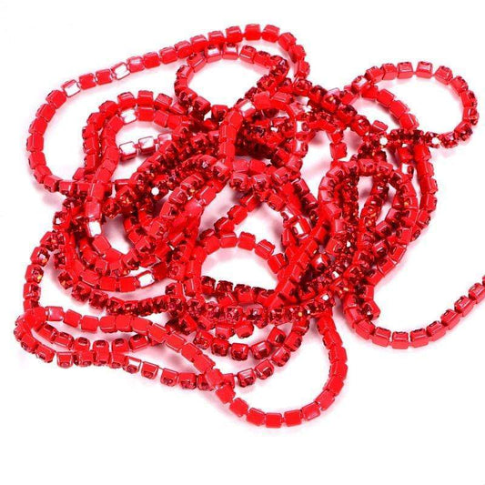 Ss12 Red Stone, on Red Coloured Metal Rhinestone Chain (Sold in 36") SS6 Metal Rhinestone Chain