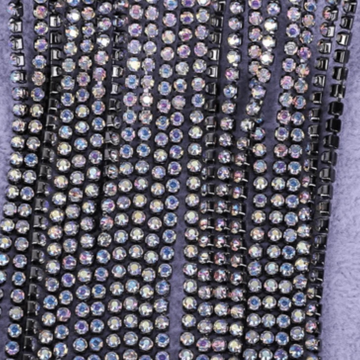 Ss4 AB Stone on Gunmetal Grey Coloured Metal Rhinestone Chain, Dense Chain 33" SS4 Metal Rhinestone Chain