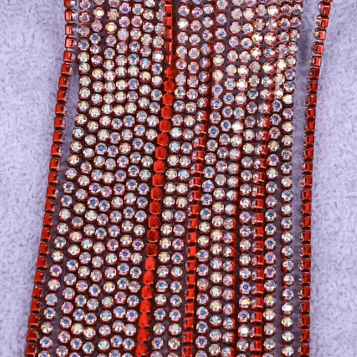 Ss4 AB Stone on RED Coloured Metal Rhinestone Chain, Dense Chain 33" SS4 Metal Rhinestone Chain
