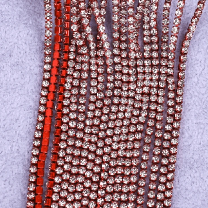 Ss4 Clear Stone on RED Coloured Metal Rhinestone Chain, Dense Chain 33" SS4 Metal Rhinestone Chain