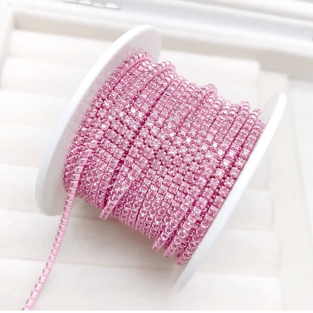 Ss4 Light Pink Stone, on Coloured Pink Metal Rhinestone Chain (33") SS4 Metal Rhinestone Chain