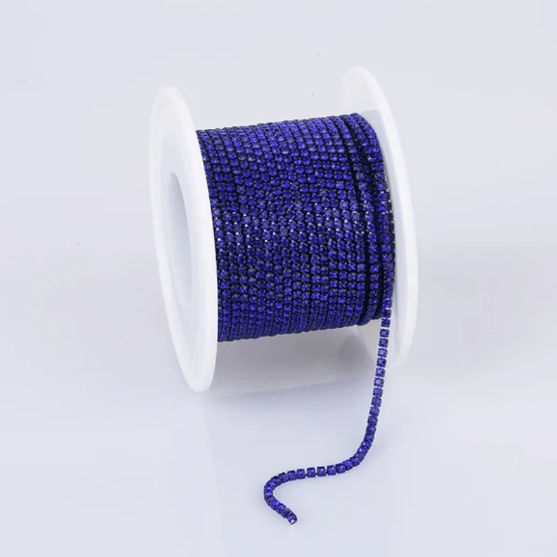 Ss4 Royal Blue Stone, on Coloured Blue Metal Rhinestone Chain (33") SS4 Metal Rhinestone Chain