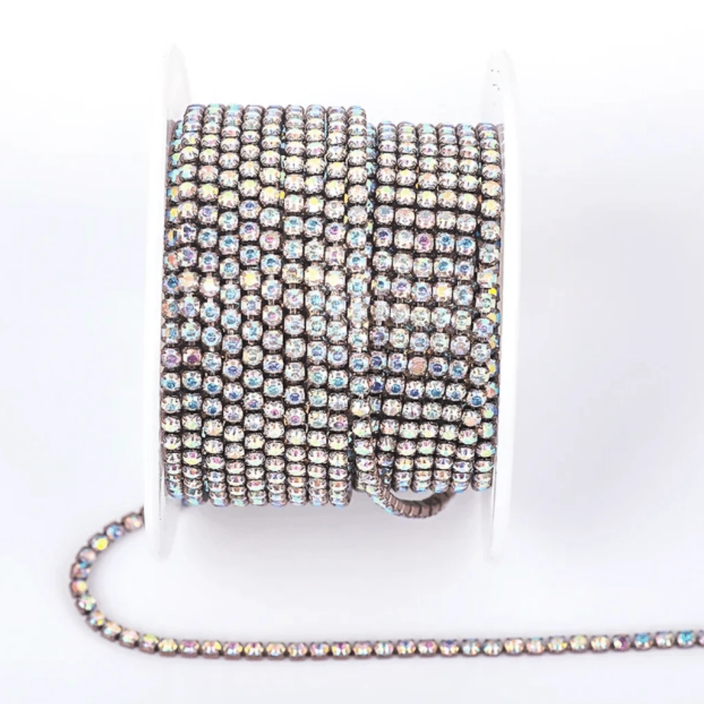 Ss6 AB Stone on Copper Brown Coloured Metal Rhinestone Chain (Sold in 36") SS6 Metal Rhinestone Chain