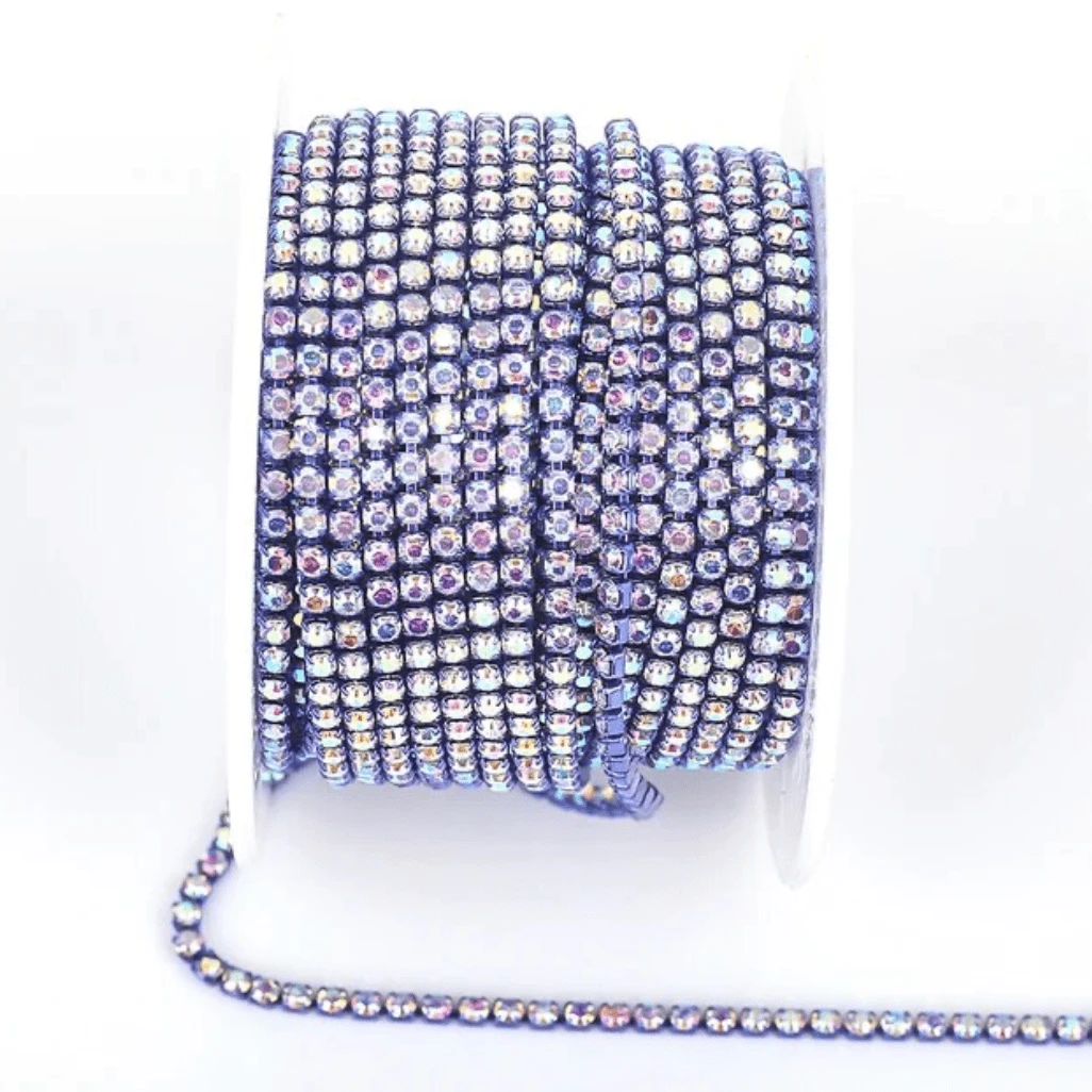 Ss6 AB Stone on Dark Purple Coloured Metal Rhinestone Chain (Sold in 36") SS6 Metal Rhinestone Chain