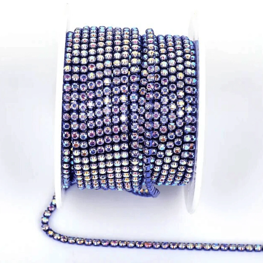 Ss6 AB Stone on Dark Purple Coloured Metal Rhinestone Chain (Sold in 36") SS6 Metal Rhinestone Chain