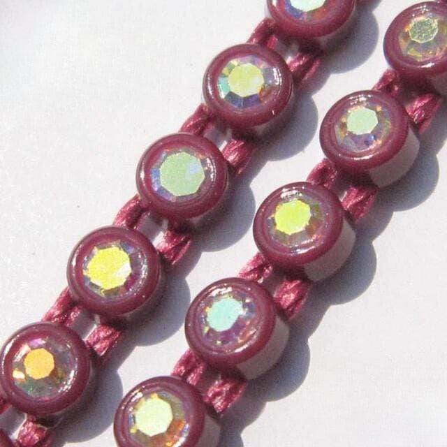 Ss6 Burgundy AB Plastic Rhinestone Banding Trim, Sold by yard Ss6 Plastic Rhinestone Banding Rope