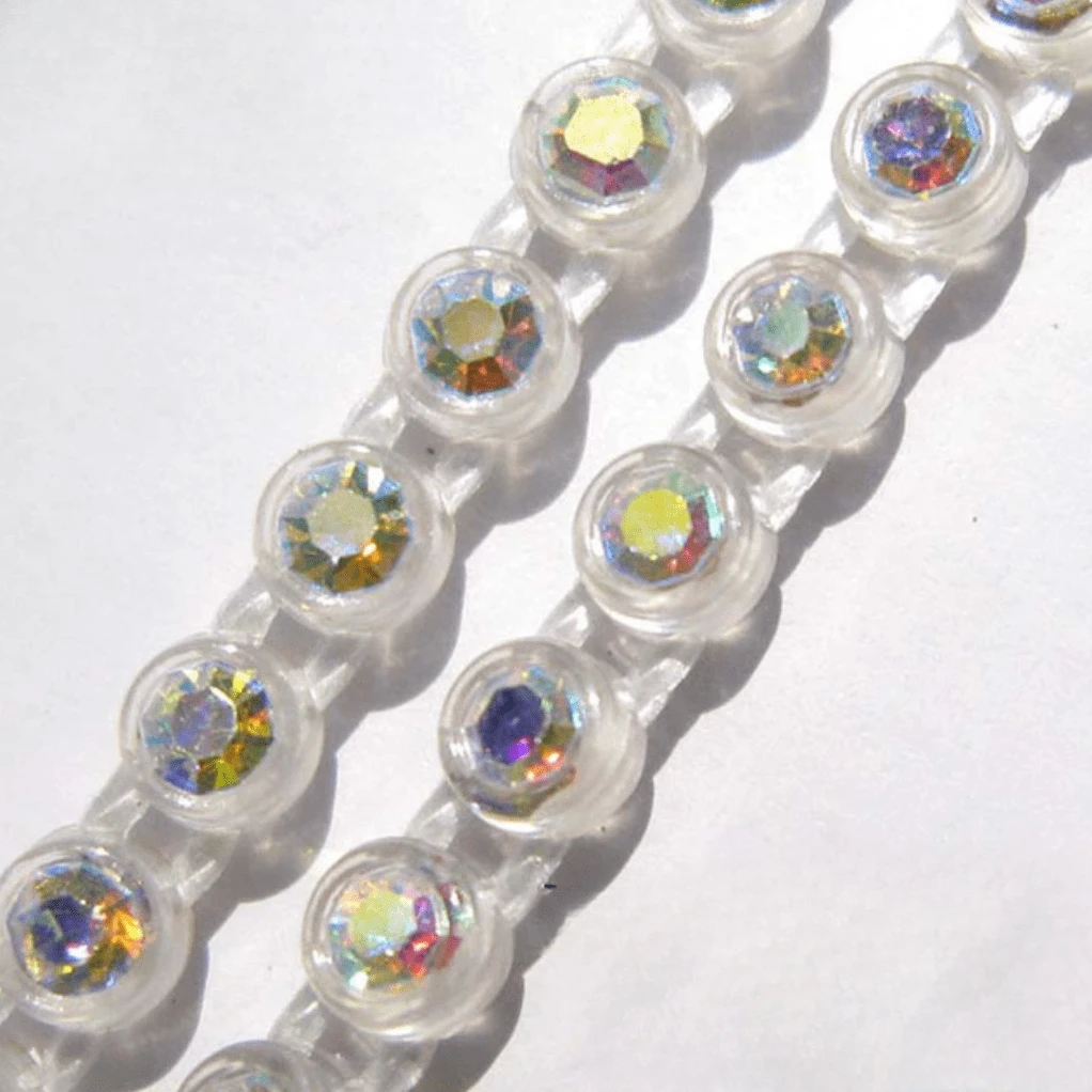 Ss6 Clear Cup AB Plastic Rhinestone Banding Trim, Sold by yard Ss6 Plastic Rhinestone Banding Rope