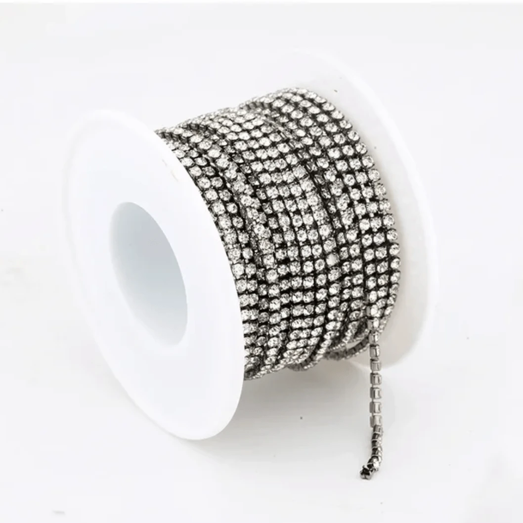 Ss6 Clear Stone, on Gunmetal Metal Rhinestone Chain, Dense Chain → 10 Yard BULK BUY! Ss6 Metal Rhinestone Chain