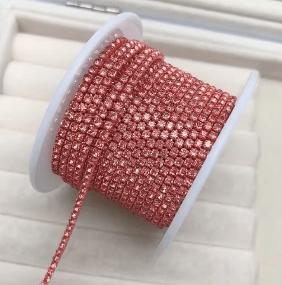 Ss6 Coral Pink stone on Orange Coloured Metal Rhinestone Chain (Sold in 36") SS6 Metal Rhinestone Chain