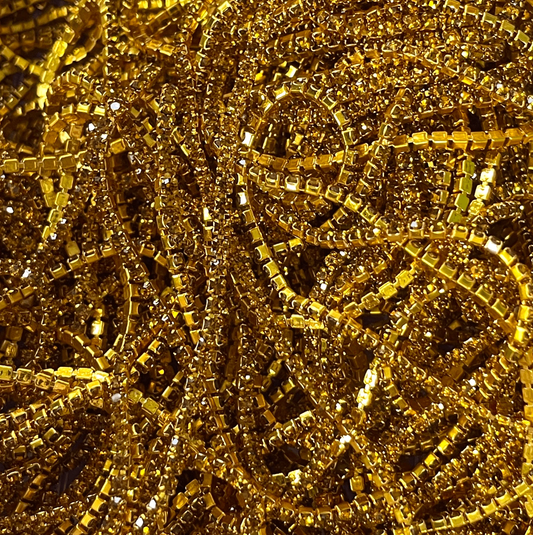 Ss6 Dark Honey Stone on Topaz Coloured Metal Orange Dense Metal Rhinestone Chain (Sold in 36") SS6 Metal Rhinestone Chain