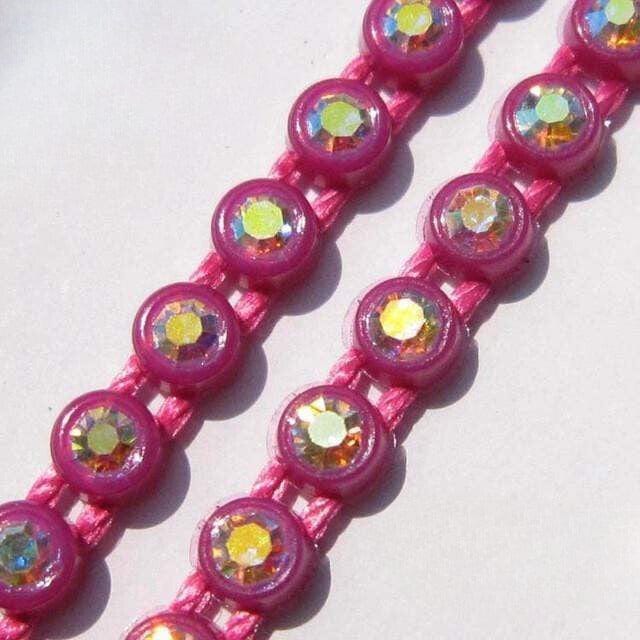 Ss6 Dark Pink AB Plastic Rhinestone Banding Trim, Sold by yard Ss6 Plastic Rhinestone Banding Rope