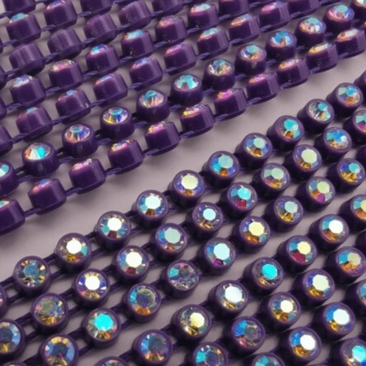 Ss6 Dark Purple AB Plastic Rhinestone Banding Trim, Sold by yard Ss6 Plastic Rhinestone Banding Rope