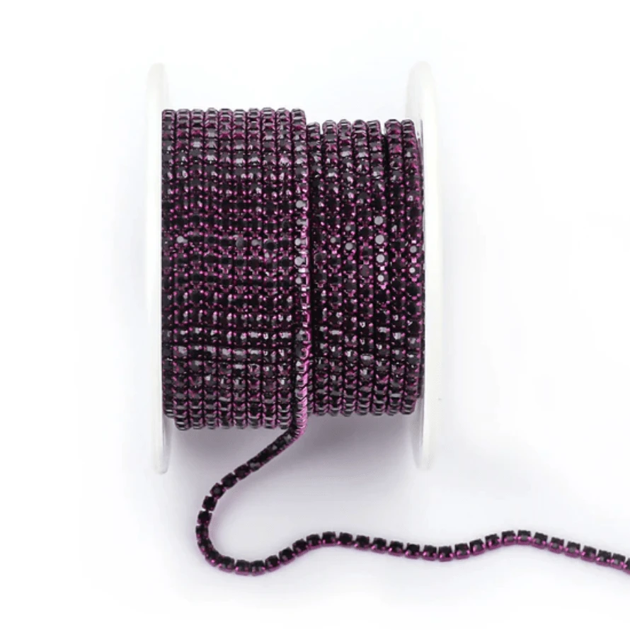 Ss6 Dark Purple Stone, on PURPLE Coloured Metal Rhinestone Chain SS6 Metal Rhinestone Chain
