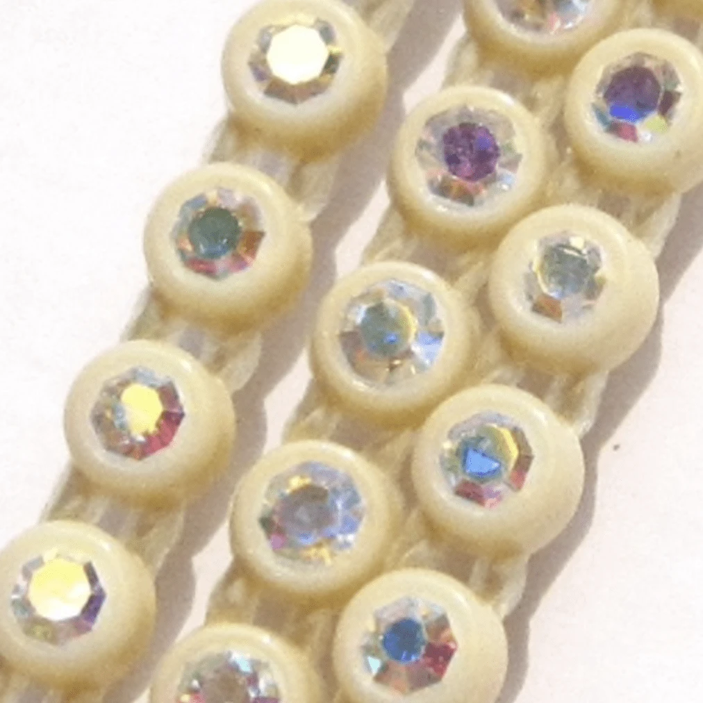 Ss6 Eggshell Ivory AB Plastic Rhinestone Banding Trim, Sold by yard Ss6 Plastic Rhinestone Banding Rope