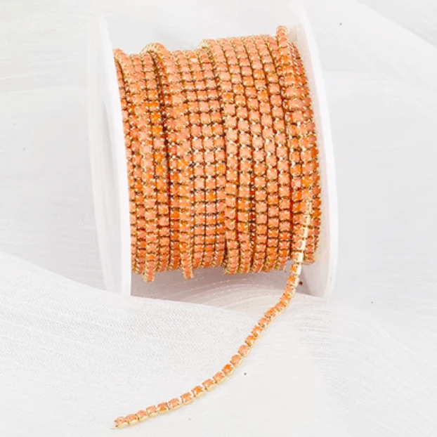 Ss6 Neon Light Orange Opal Stone on Gold Metal Rhinestone Chain (Sold in 36") SS6 Metal Rhinestone Chain