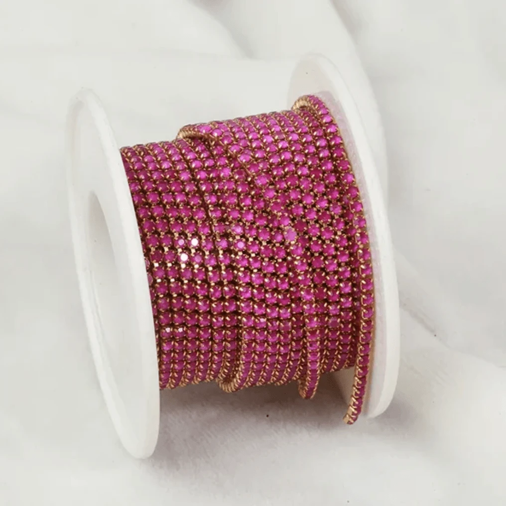 Ss6 Neon Purple Opal Stone on Gold Metal Rhinestone Chain (Sold in 36") SS6 Metal Rhinestone Chain