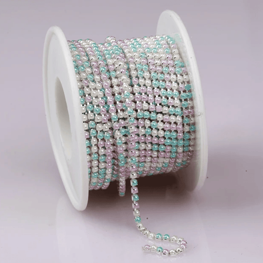Ss6 Pearl Pastel Mix Stones (Alternating) on Silver  Metal Rhinestone Chain (Sold by 36) SS6 Metal Rhinestone Chain