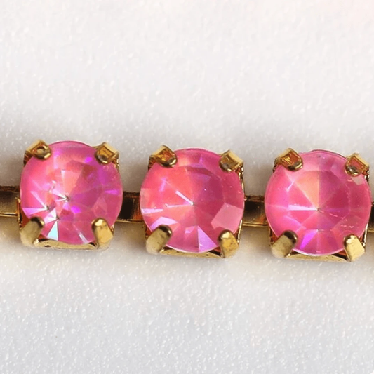 Ss6 Pink Neon Opal Stone on Gold Metal Rhinestone Chain (Sold in 36") SS6 Metal Rhinestone Chain