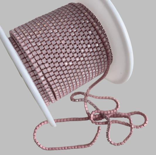 Ss6 Pink Opal Stone in Baby Pink Metal Rhinestone Chain *Rare* SS6 Metal Rhinestone Chain