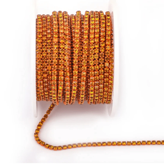 Ss6 Pumpkin Orange Stone on Coloured Metal Orange Dense Metal Rhinestone Chain (Sold in 36") SS6 Metal Rhinestone Chain