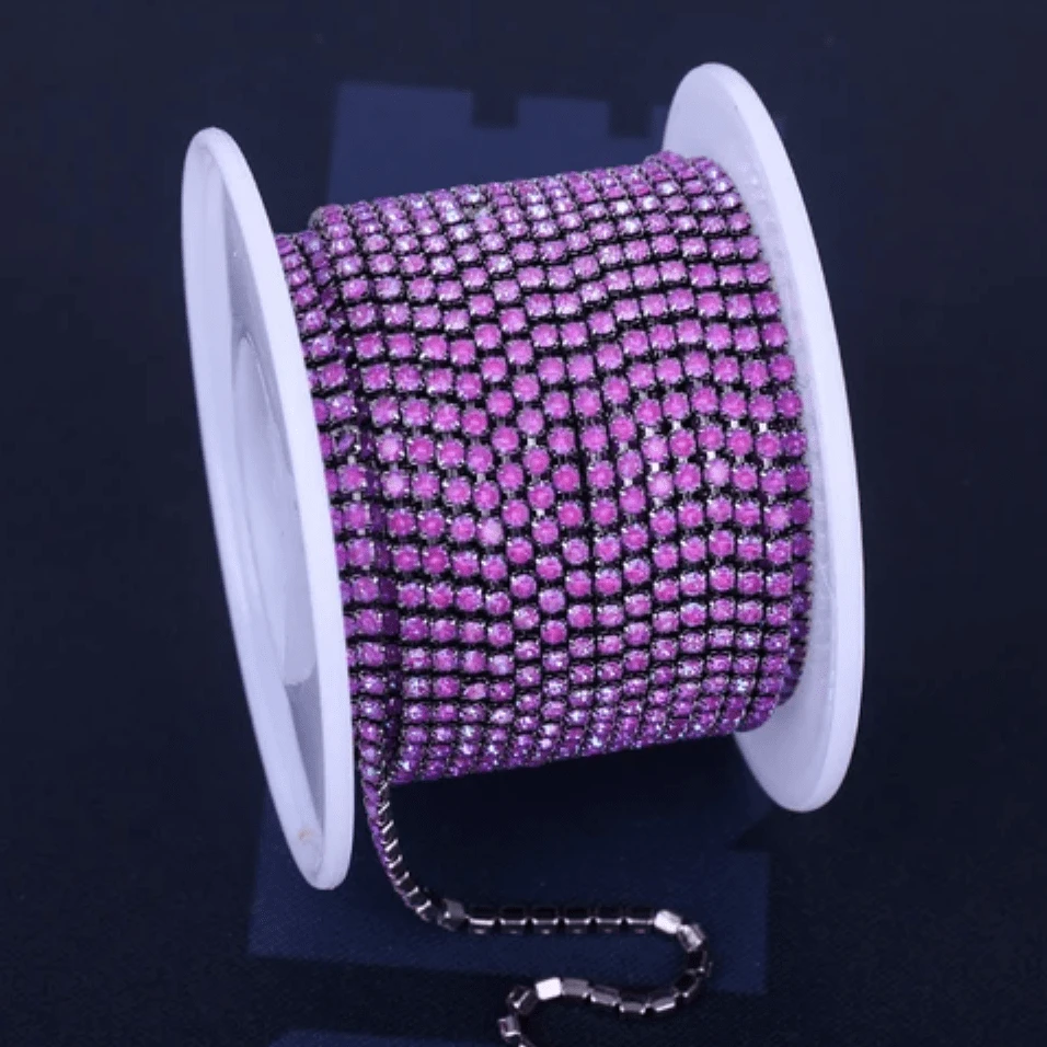 Ss6 Purple Neon Opal stone on Gunmetal Coloured Metal Rhinestone Chain (Sold in 36") SS6 Metal Rhinestone Chain