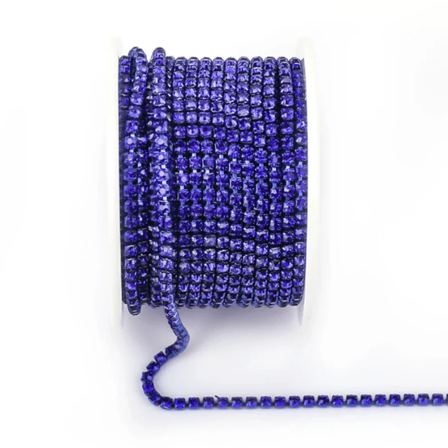 Ss6 Royal Blue Stone, on DARK BLUE Coloured Metal Rhinestone Chain (Sold in 36") SS6 Metal Rhinestone Chain