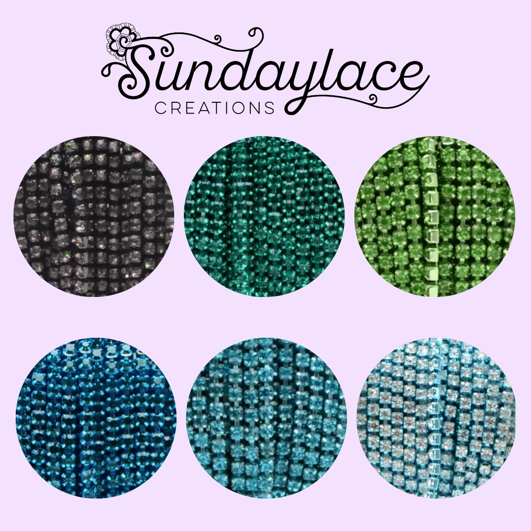 Ss6 Spring Greens- Blue Sky Set, Coloured Rhinestone Metal Chain 6 x 1 Yard, Promotion Promotions
